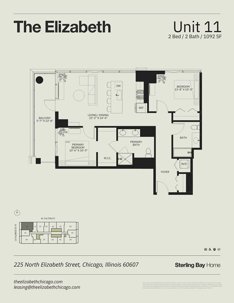 Floor plan for 2 beds, 2 baths, 1092 sqft